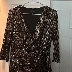 Black and Gold Sequin Wrap Dress